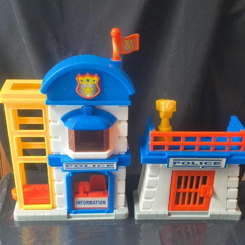 Police Station Playset with Blue and Orange Details